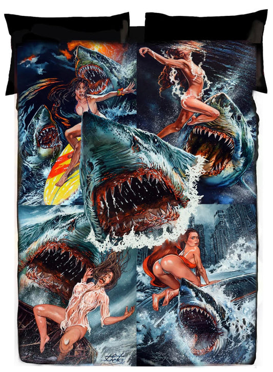 Rick Melton's Shark Attacks - Twin Bedspread Top Cover / Throw / Fleece